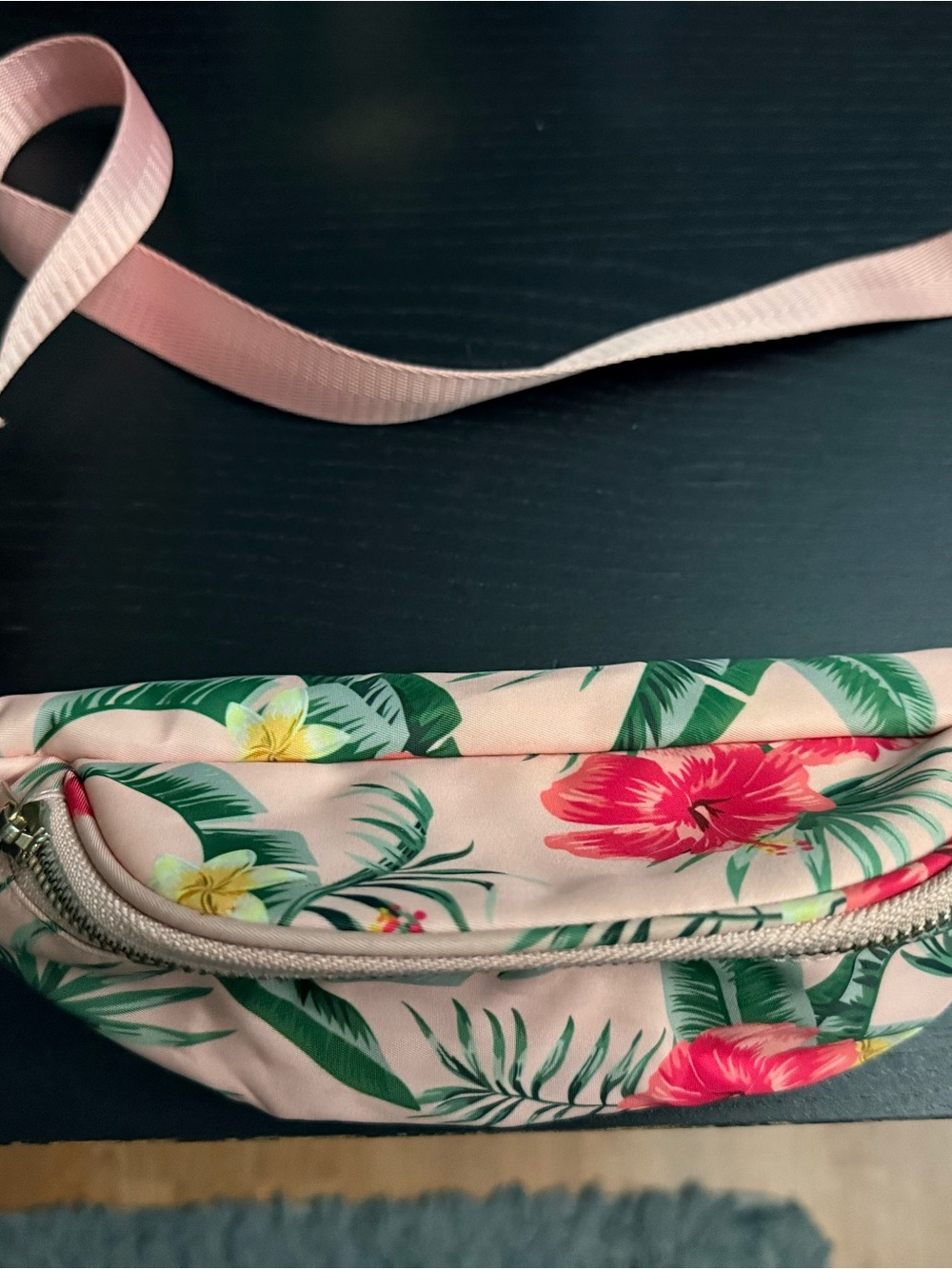 Pink Floral Tropical Mini Waist Bag with Adjustable Strap